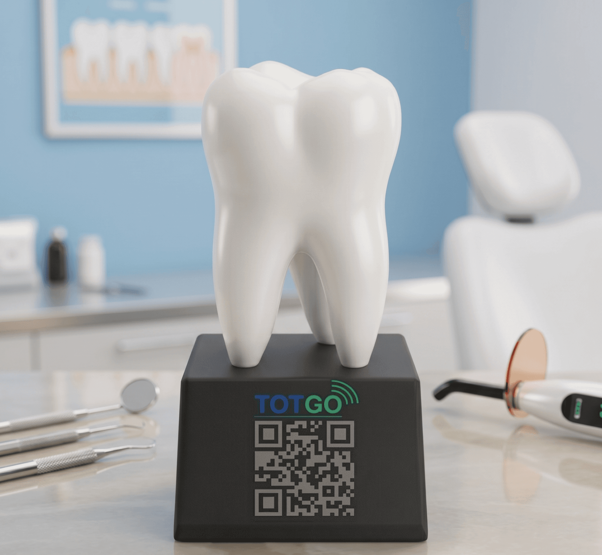 Totem 3D em formato de dente para dentista